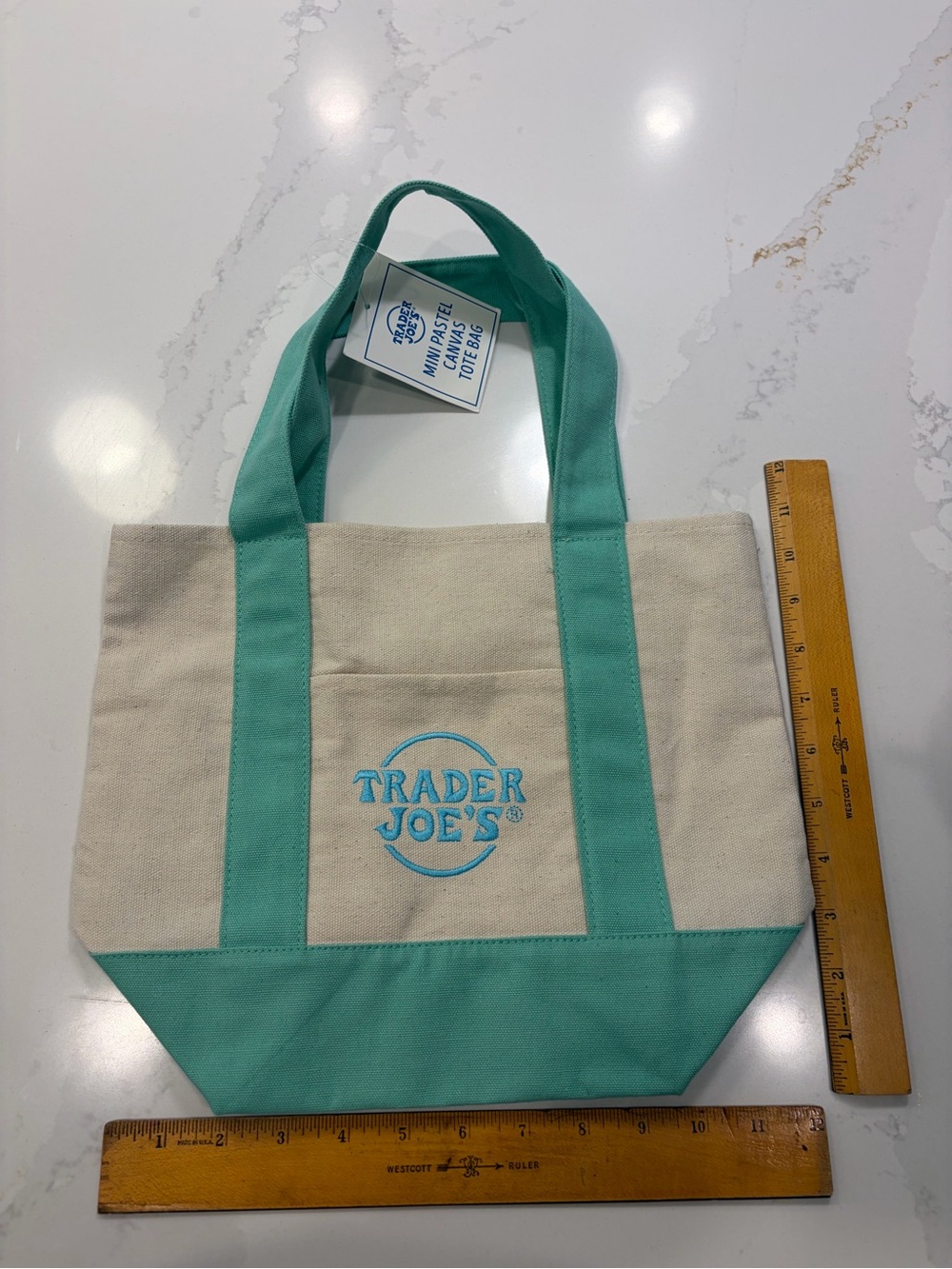 Trader Joe’s Canvas mini Tote Bag in Aqua and Natural